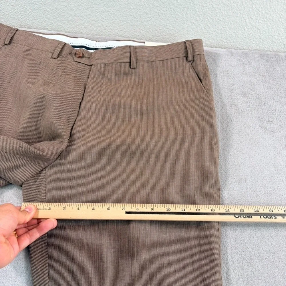 Lauren Ralph Lauren Trim Fit Trouser Pants in Brown 100% Linen Flat Front NWT